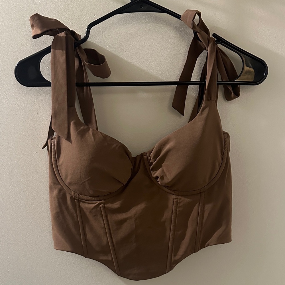 Brown Corset Top with Tie Straps